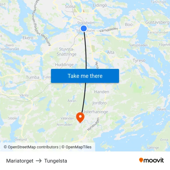 Mariatorget to Tungelsta map
