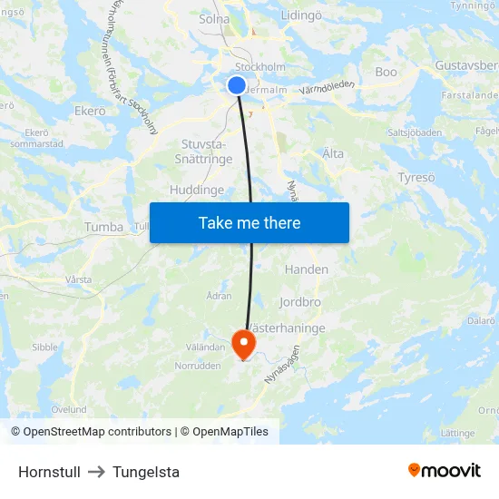 Hornstull to Tungelsta map