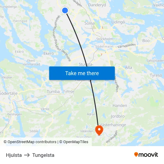 Hjulsta to Tungelsta map