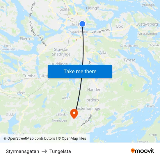 Styrmansgatan to Tungelsta map
