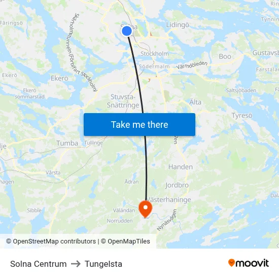 Solna Centrum to Tungelsta map