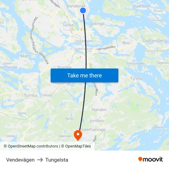 Vendevägen to Tungelsta map