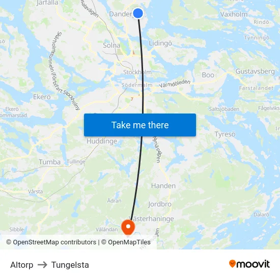 Altorp to Tungelsta map