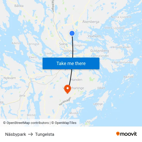 Näsbypark to Tungelsta map