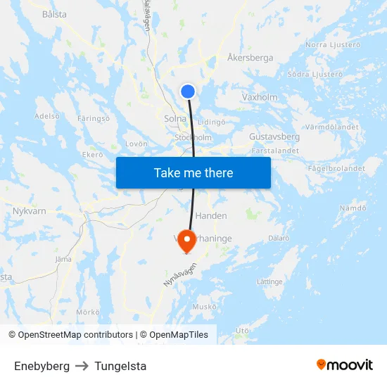 Enebyberg to Tungelsta map