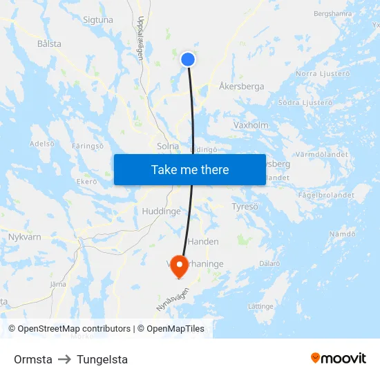 Ormsta to Tungelsta map