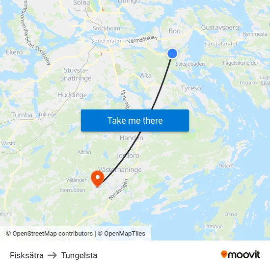 Fisksätra to Tungelsta map