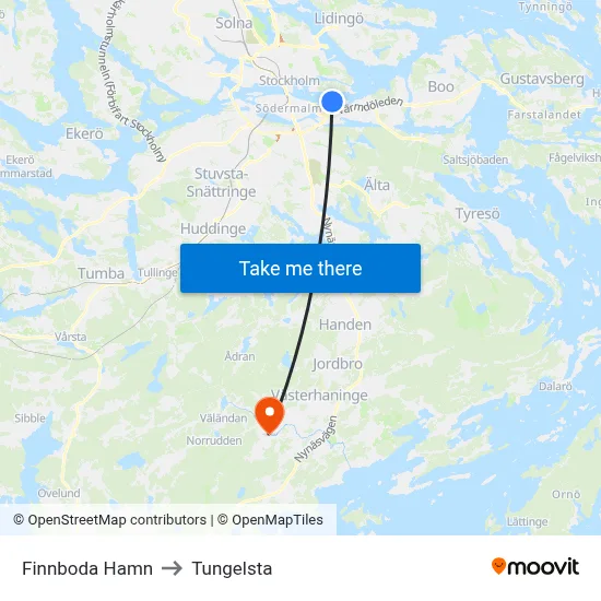 Finnboda Hamn to Tungelsta map