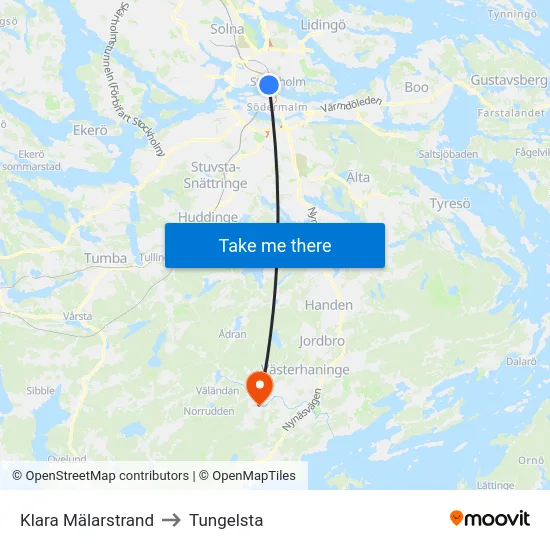 Klara Mälarstrand to Tungelsta map