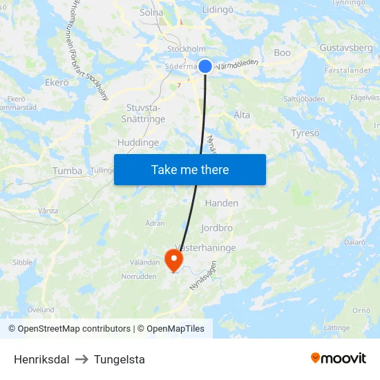 Henriksdal to Tungelsta map