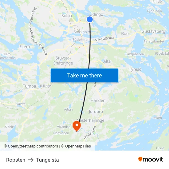 Ropsten to Tungelsta map