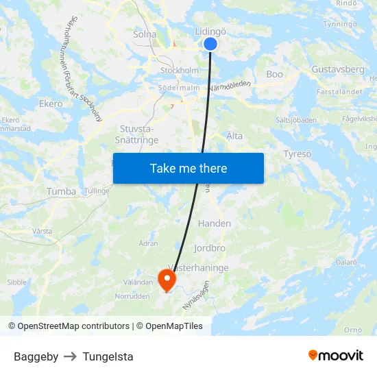 Baggeby to Tungelsta map