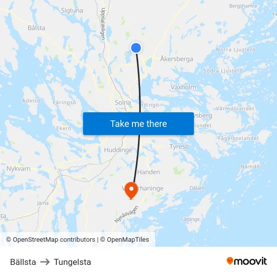 Bällsta to Tungelsta map