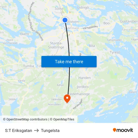 S:T Eriksgatan to Tungelsta map