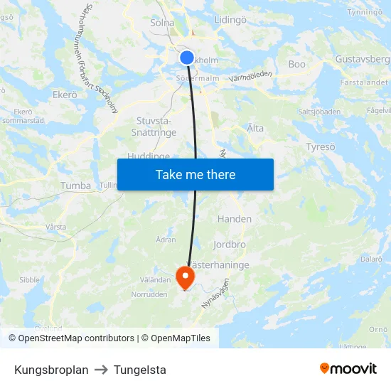 Kungsbroplan to Tungelsta map