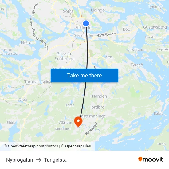 Nybrogatan to Tungelsta map