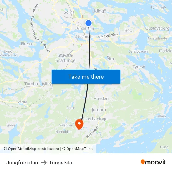 Jungfrugatan to Tungelsta map
