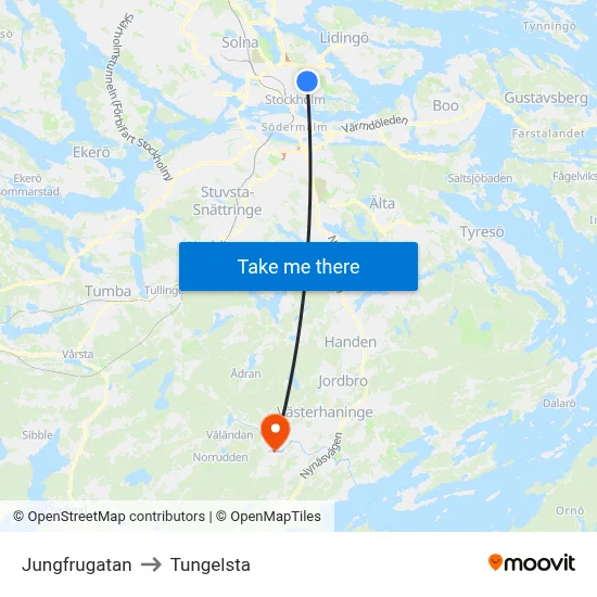 Jungfrugatan to Tungelsta map