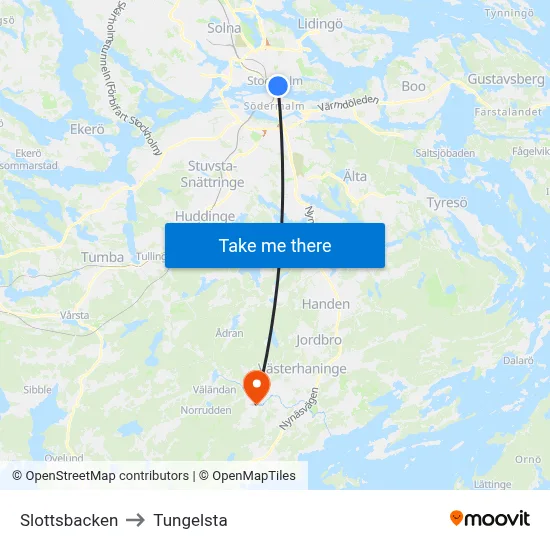 Slottsbacken to Tungelsta map