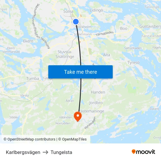 Karlbergsvägen to Tungelsta map
