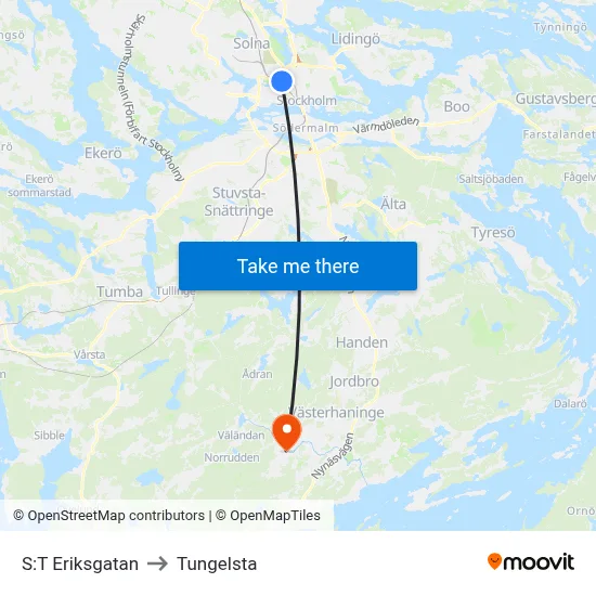S:T Eriksgatan to Tungelsta map