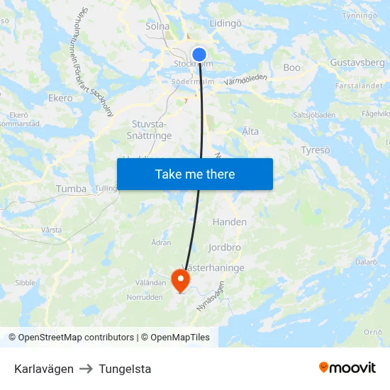Karlavägen to Tungelsta map