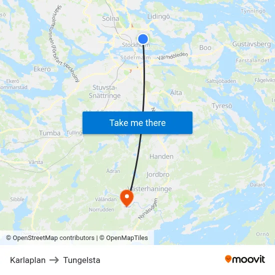 Karlaplan to Tungelsta map