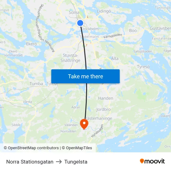 Norra Stationsgatan to Tungelsta map