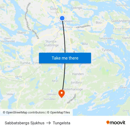 Sabbatsbergs Sjukhus to Tungelsta map