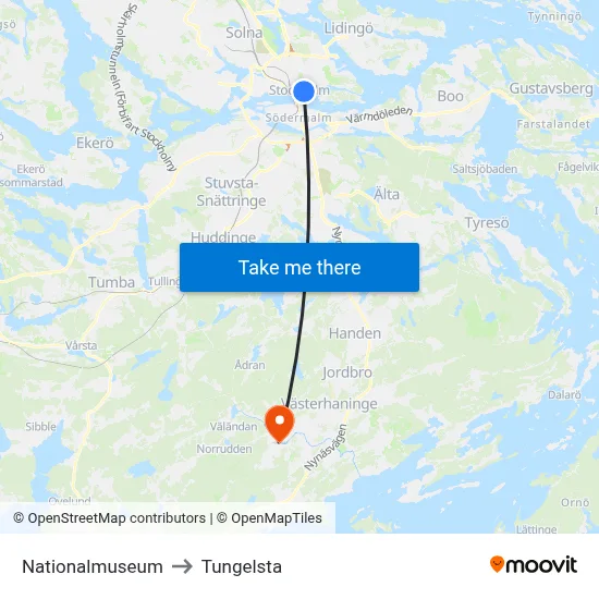 Nationalmuseum to Tungelsta map