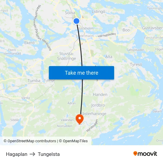 Hagaplan to Tungelsta map