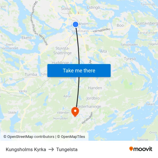 Kungsholms Kyrka to Tungelsta map