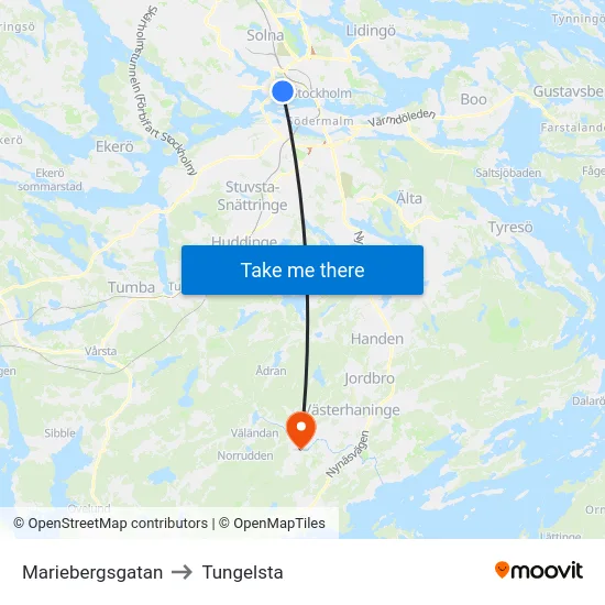 Mariebergsgatan to Tungelsta map