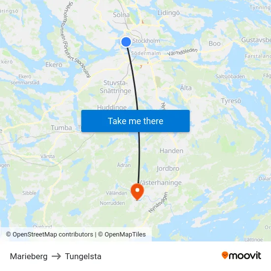 Marieberg to Tungelsta map