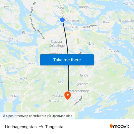 Lindhagensgatan to Tungelsta map