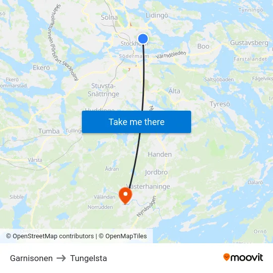 Garnisonen to Tungelsta map