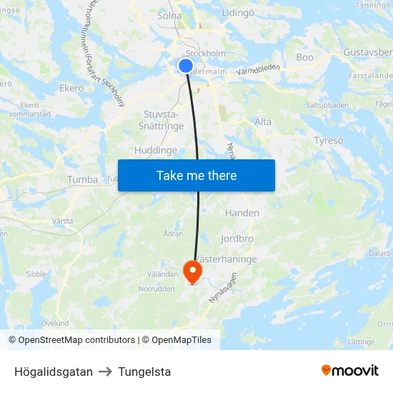 Högalidsgatan to Tungelsta map