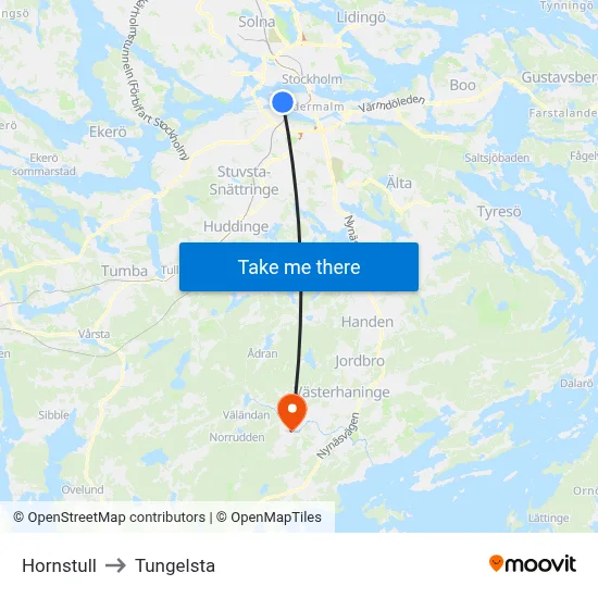 Hornstull to Tungelsta map