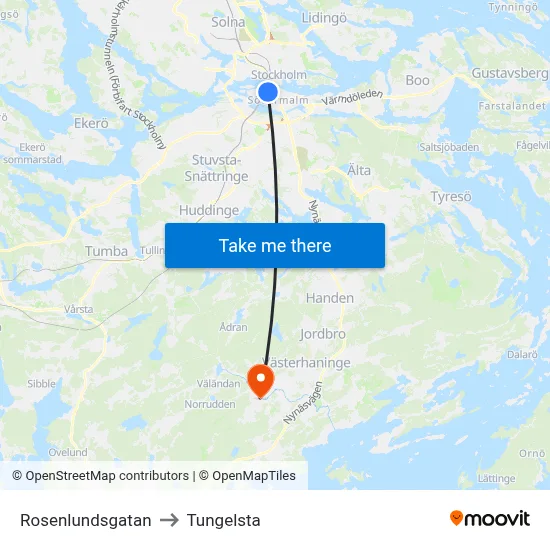 Rosenlundsgatan to Tungelsta map