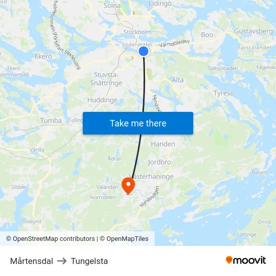 Mårtensdal to Tungelsta map