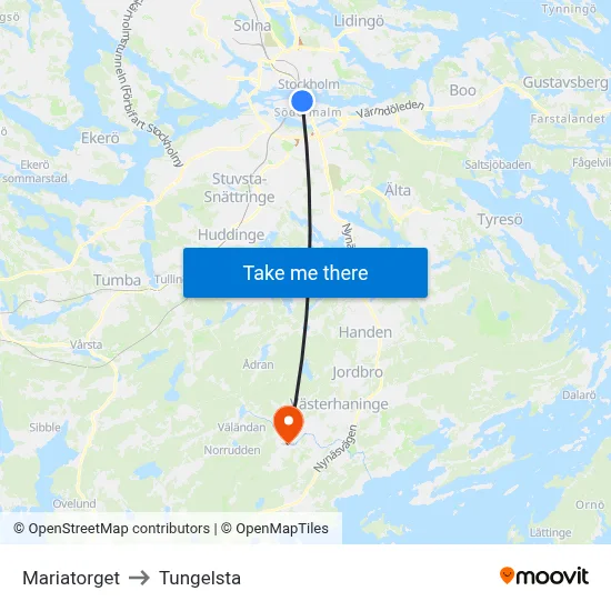 Mariatorget to Tungelsta map