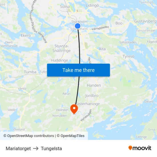 Mariatorget to Tungelsta map