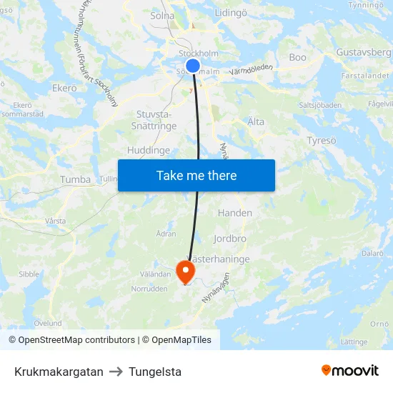 Krukmakargatan to Tungelsta map