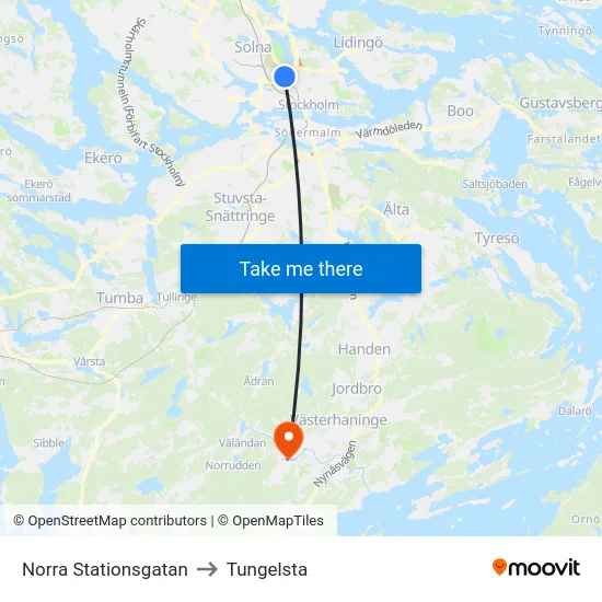 Norra Stationsgatan to Tungelsta map