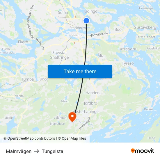 Malmvägen to Tungelsta map