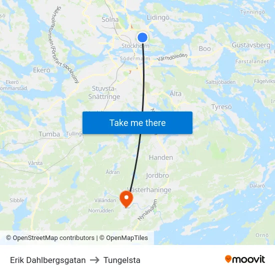 Erik Dahlbergsgatan to Tungelsta map