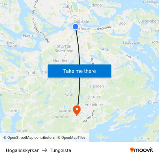 Högalidskyrkan to Tungelsta map