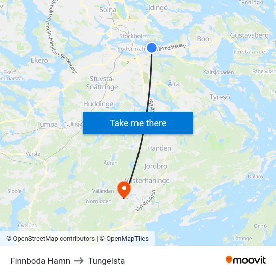 Finnboda Hamn to Tungelsta map