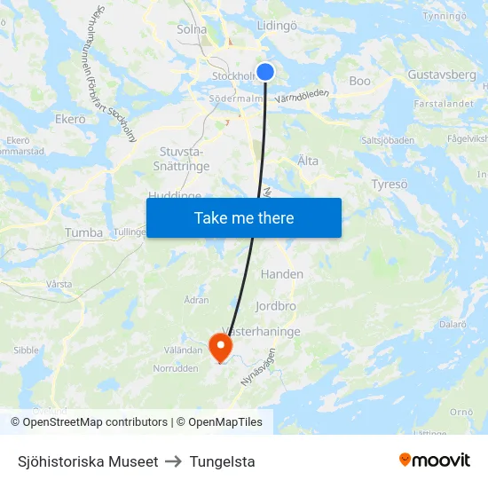 Sjöhistoriska Museet to Tungelsta map