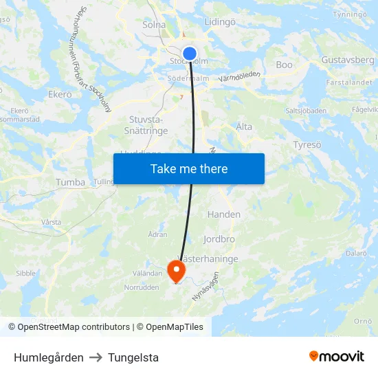 Humlegården to Tungelsta map